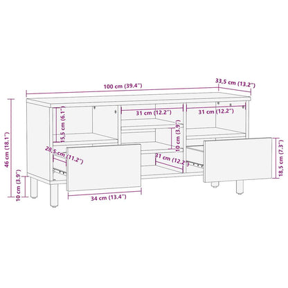 TV Cabinet Black Solid Rough Mango Wood, Iron