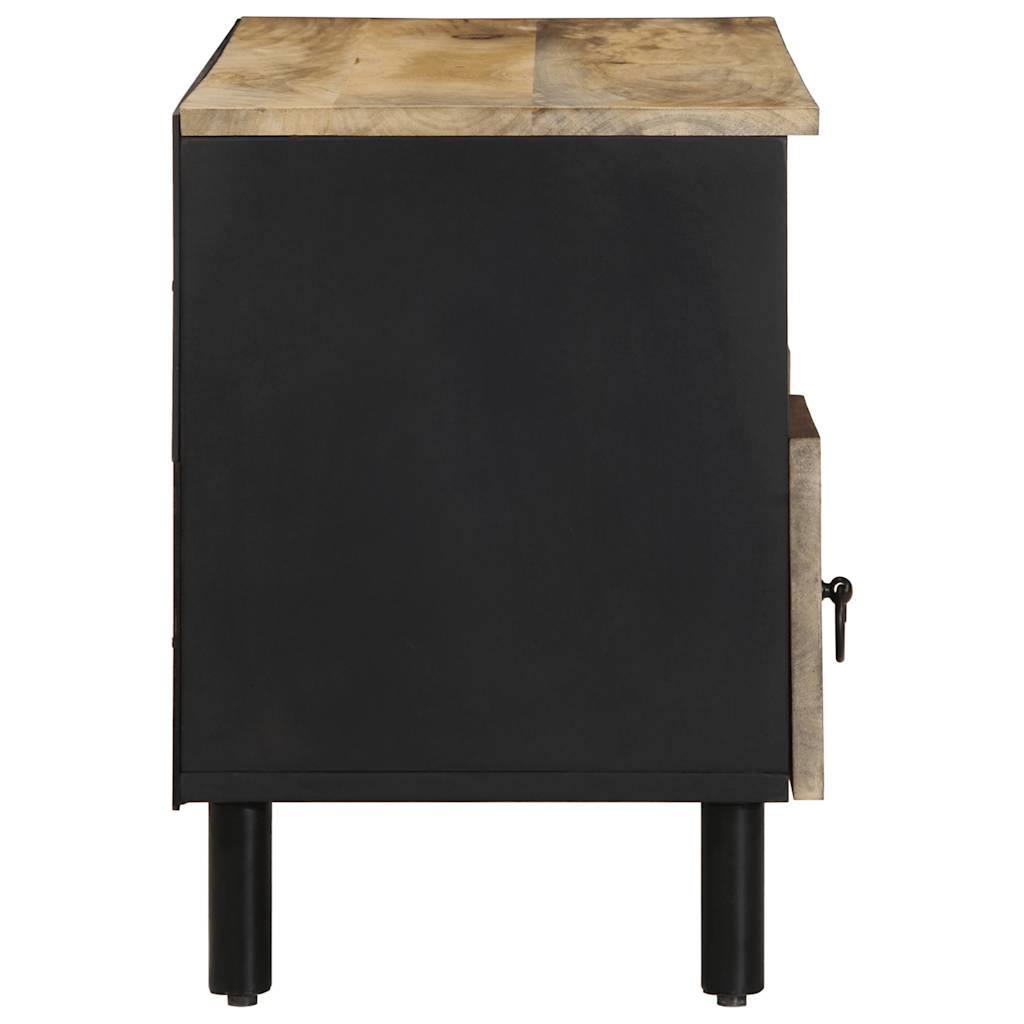 TV Cabinet Black Solid Rough Mango Wood, Iron