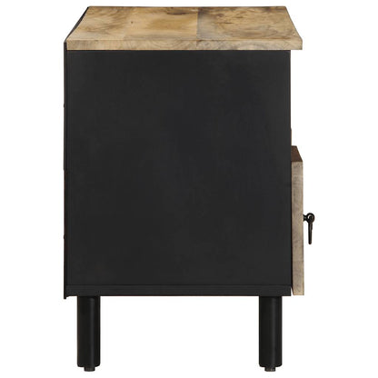 TV Cabinet Black Solid Rough Mango Wood, Iron
