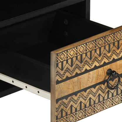 TV Cabinet Black Solid Rough Mango Wood, Iron
