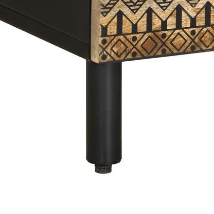 TV Cabinet Black Solid Rough Mango Wood, Iron