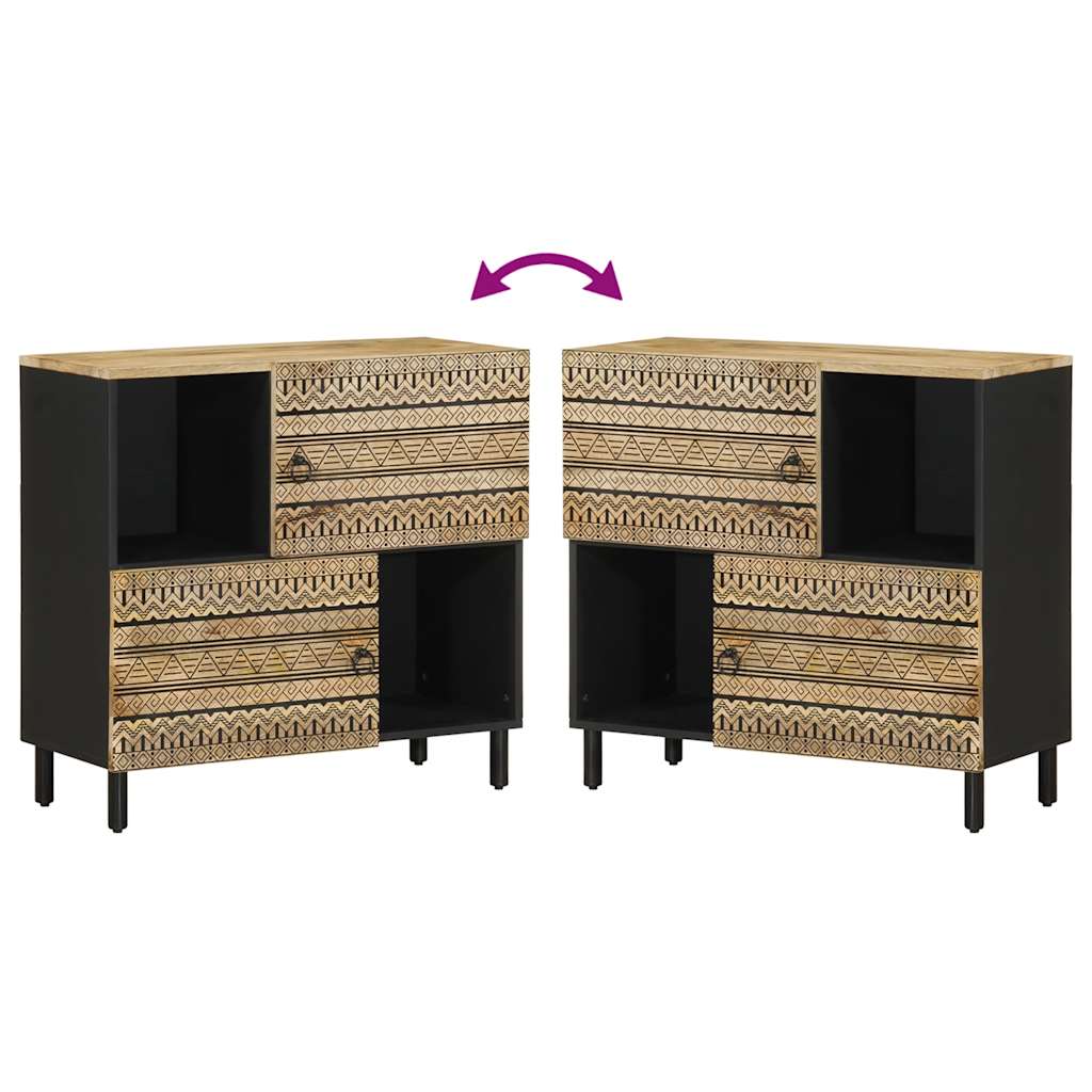 Sideboard Black and natural wood Solid rough mango wood, iron