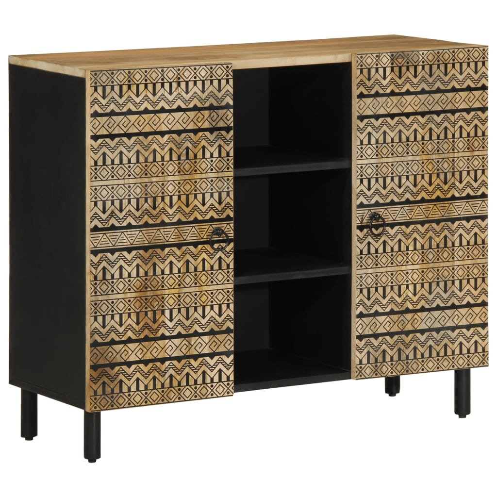 Sideboard Black Solid Mango Wood 35.4 x 13.2 x 29.5 in Sideboard
