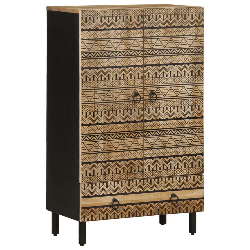 Highboard Black Solid Rough Mango Wood, Iron Medium Highboard