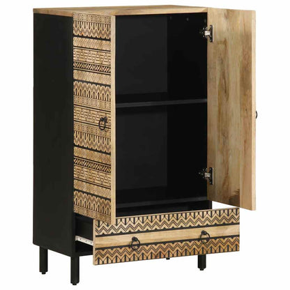 Highboard Black Solid Rough Mango Wood, Iron Medium Highboard