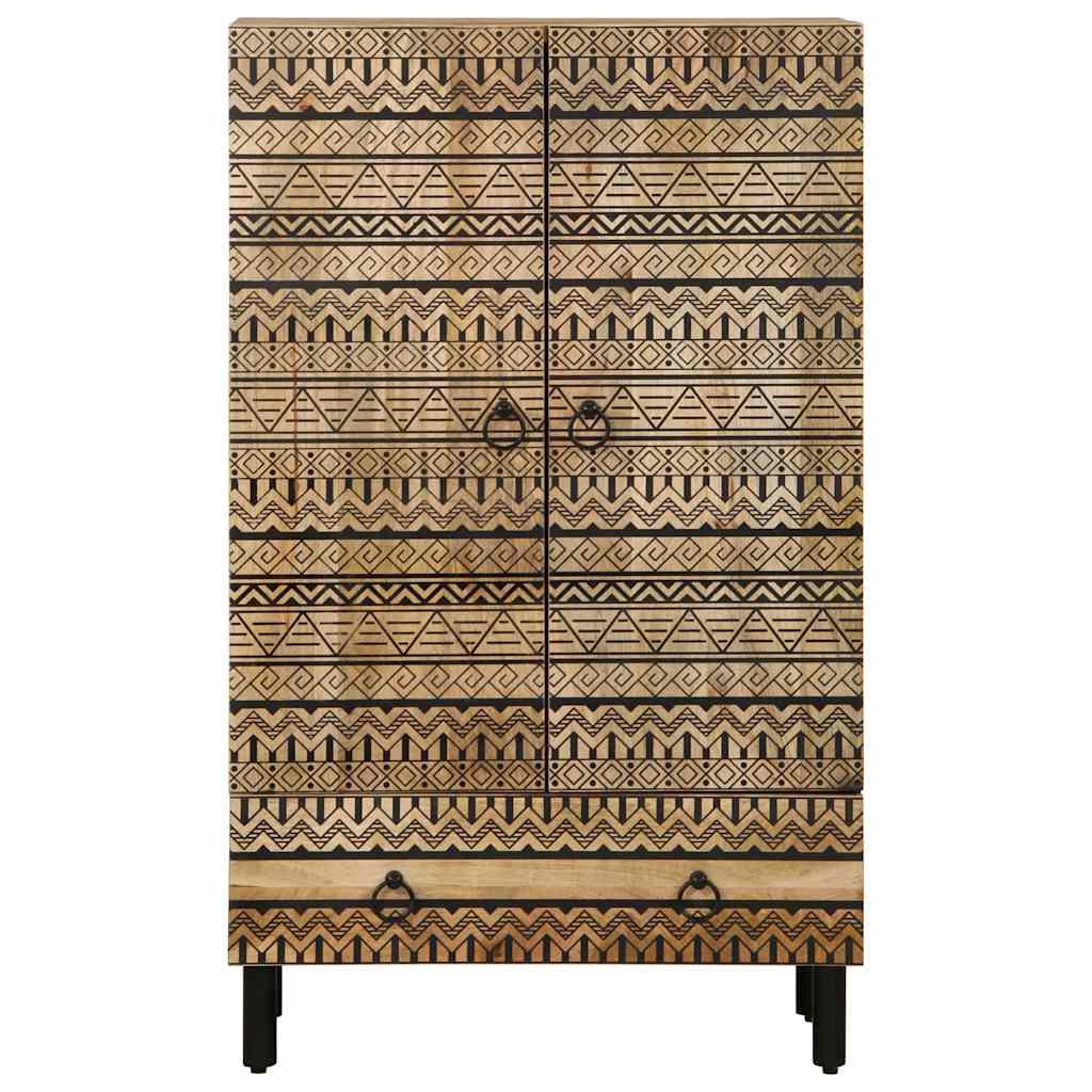 Highboard Black Solid Rough Mango Wood, Iron Medium Highboard