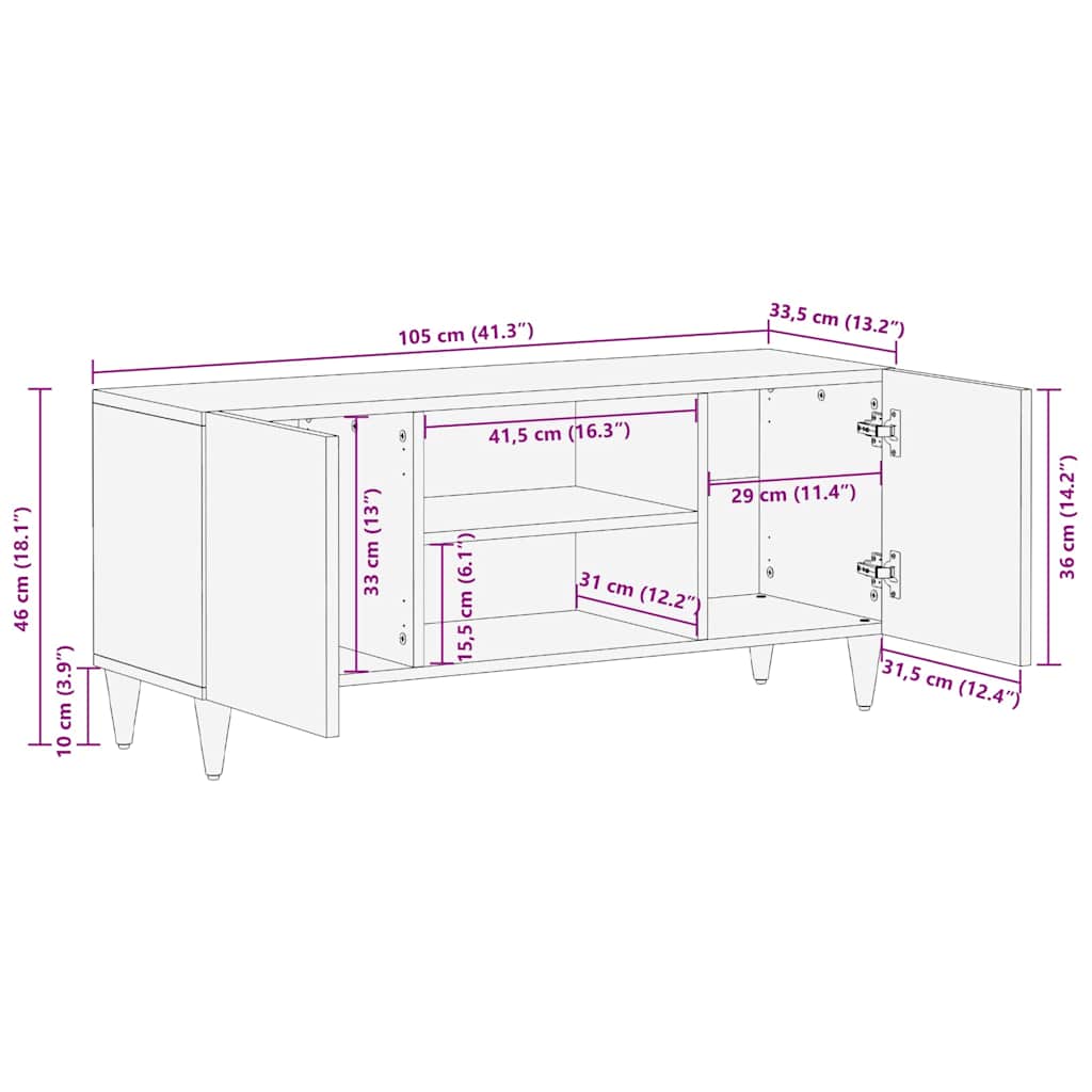 TV Cabinet Natural Mango Wood and White