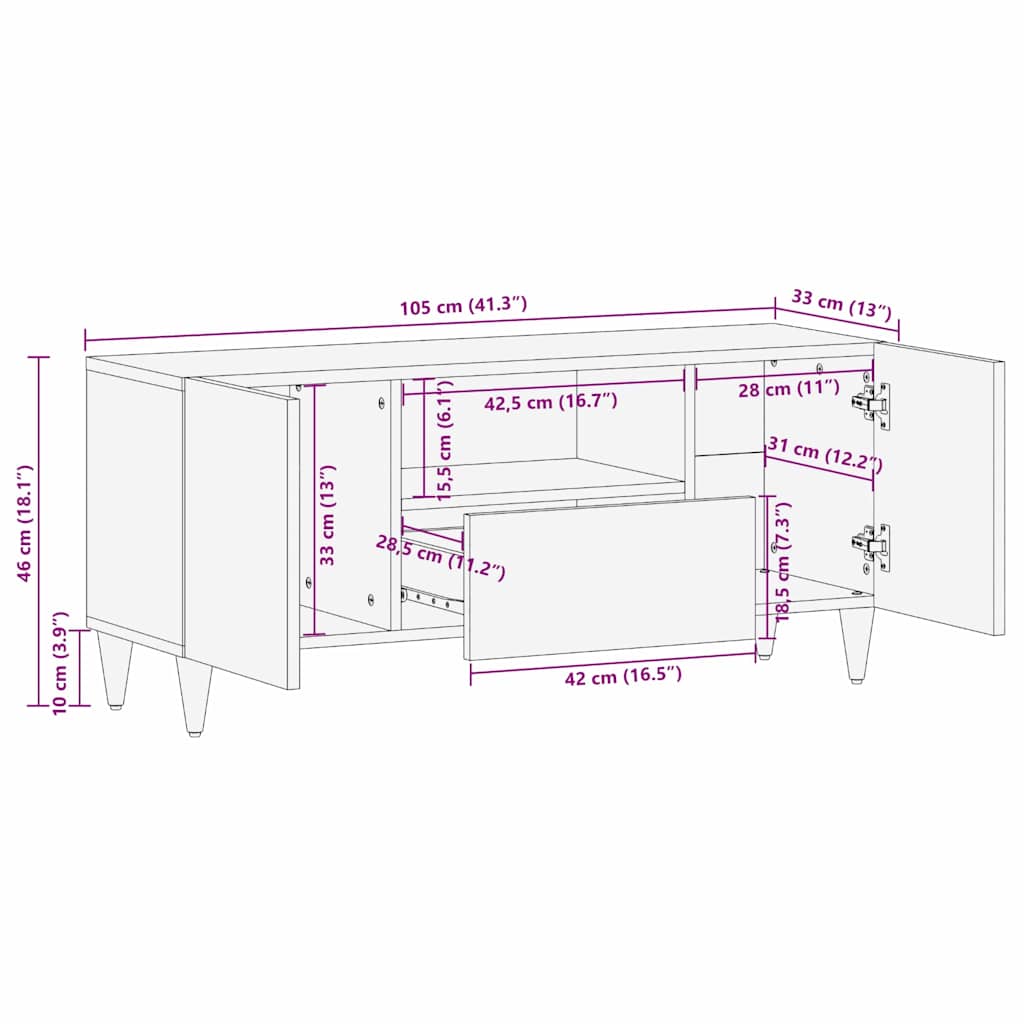 TV Cabinet with Shelf Brown 105 x 33.5 x 46 cm Solid Mango wood