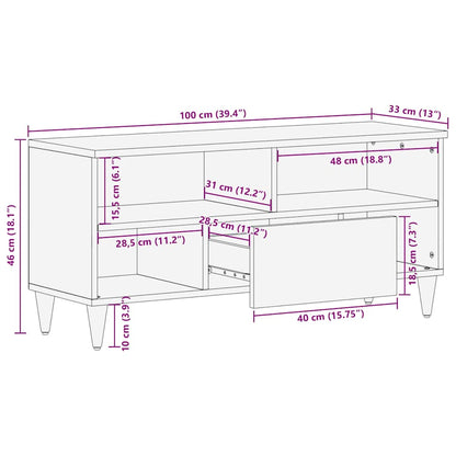 TV Cabinet with Shelf Brown 100 x 33.5 x 46 cm Solid Mango wood