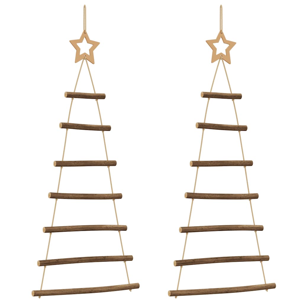  Hanging Christmas Trees with Top Stars 2 pcs 16.5x35.4" Natural Branch