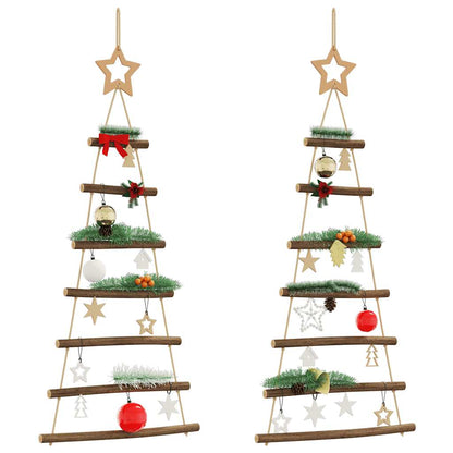  Hanging Christmas Trees with Top Stars 2 pcs 16.5x35.4" Natural Branch