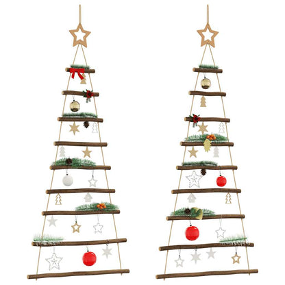  Hanging Christmas Trees with Top Stars 2 pcs 21.7x47.2" Natural Branch