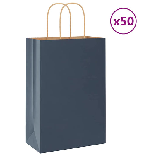 Paper Bags 50 pcs with Handles Blue 21x11x31 cm