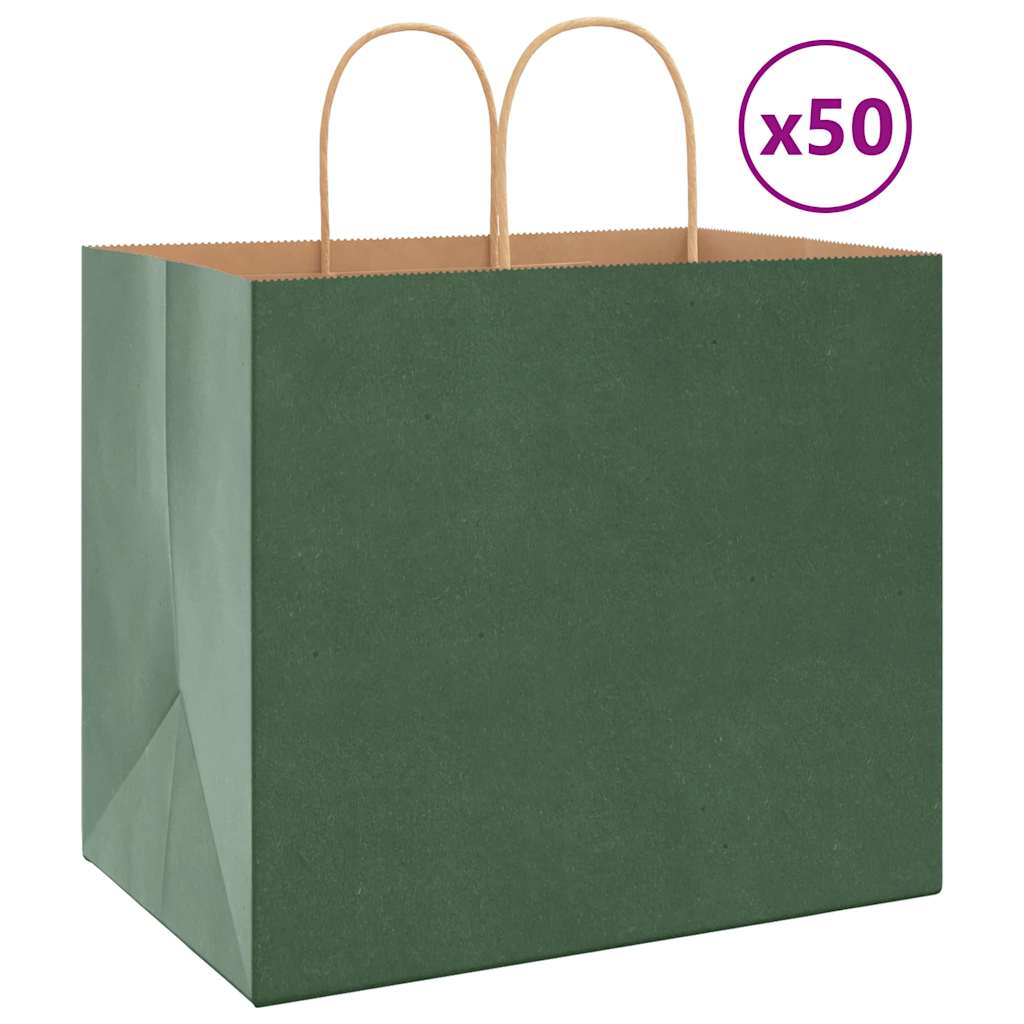 Paper Bags 50 pcs with Handles Green 32x22x28 cm