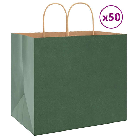 Paper Bags 50 pcs with Handles Green 32x22x28 cm