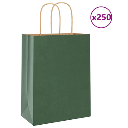 Paper Bags 250 pcs with Handles Green 21x11x28 cm
