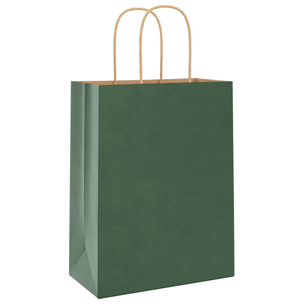 Paper Bags 250 pcs with Handles Green 21x11x28 cm