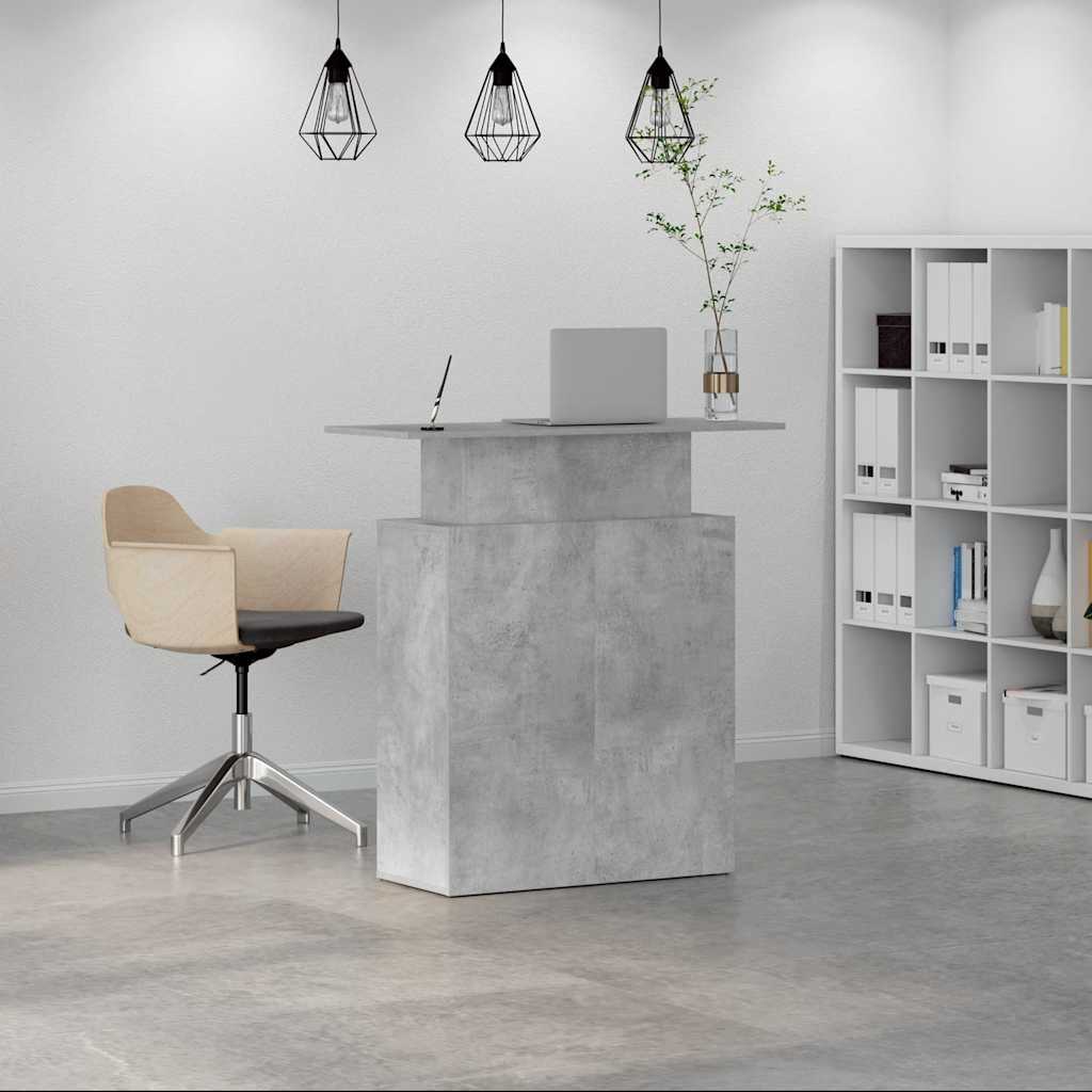 Reception Desk Concrete Gray Engineered Wood, Concrete Gray Finish