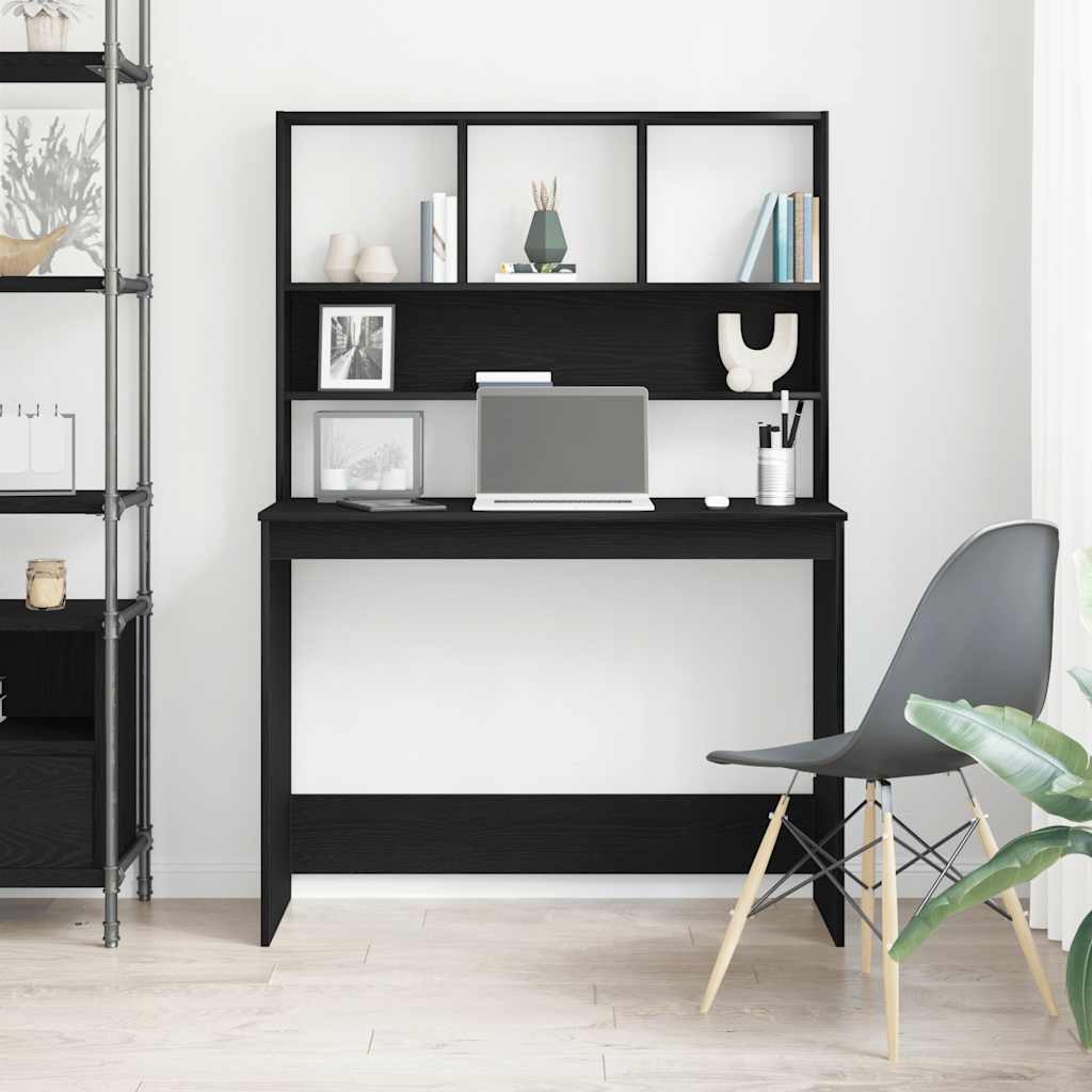 Desk with Shelves Black Oak 40.2x17.7x58.3" Engineered Wood
