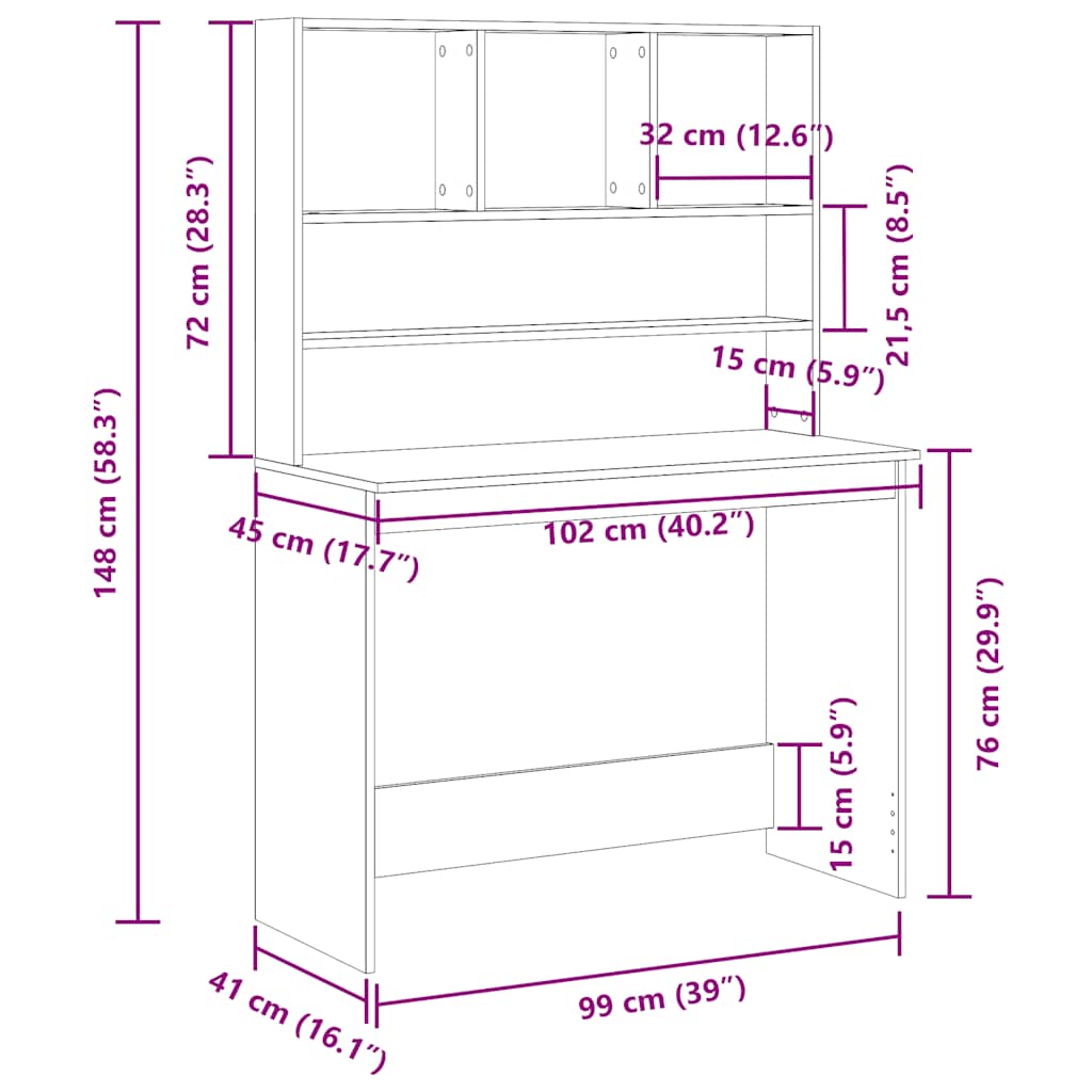 Desk with Shelves Black Oak 40.2x17.7x58.3" Engineered Wood