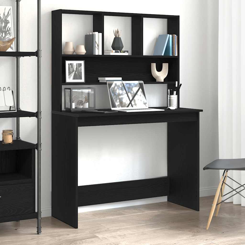 Desk with Shelves Black Oak 40.2x17.7x58.3" Engineered Wood