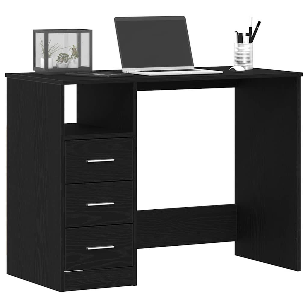 Desk with Drawers Black Oak 40.2x19.7x29.9" Engineered Wood