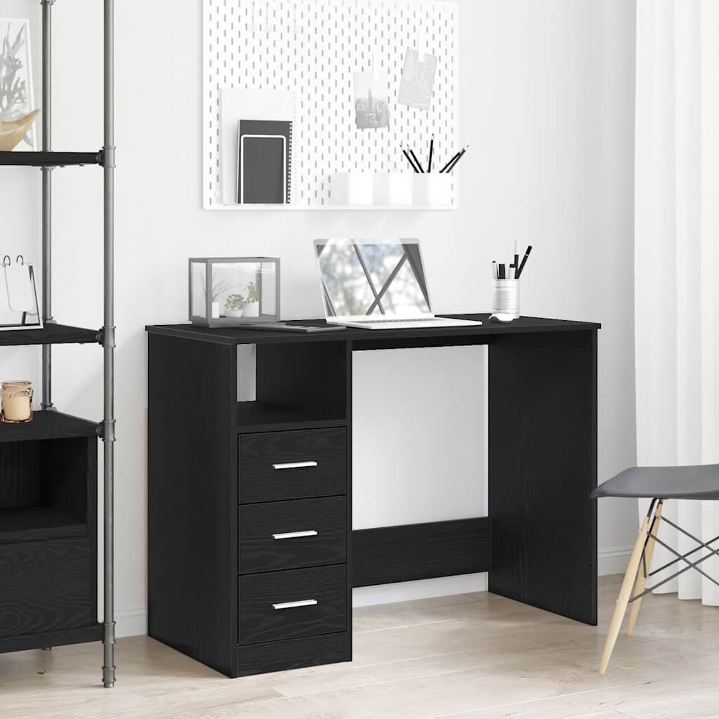 Desk with Drawers Black Oak 40.2x19.7x29.9" Engineered Wood