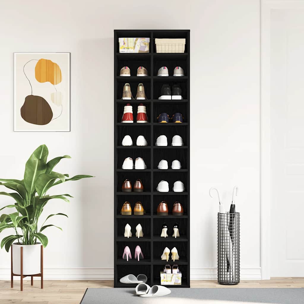 Shoe Cabinet Black Oak Engineered Wood Slim Shoe Cabinet