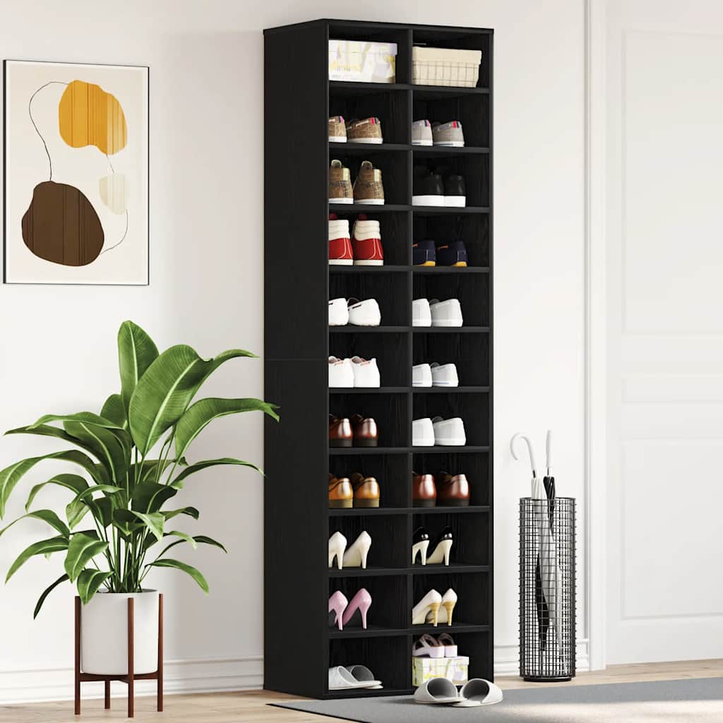 Shoe Cabinet Black Oak Engineered Wood Slim Shoe Cabinet