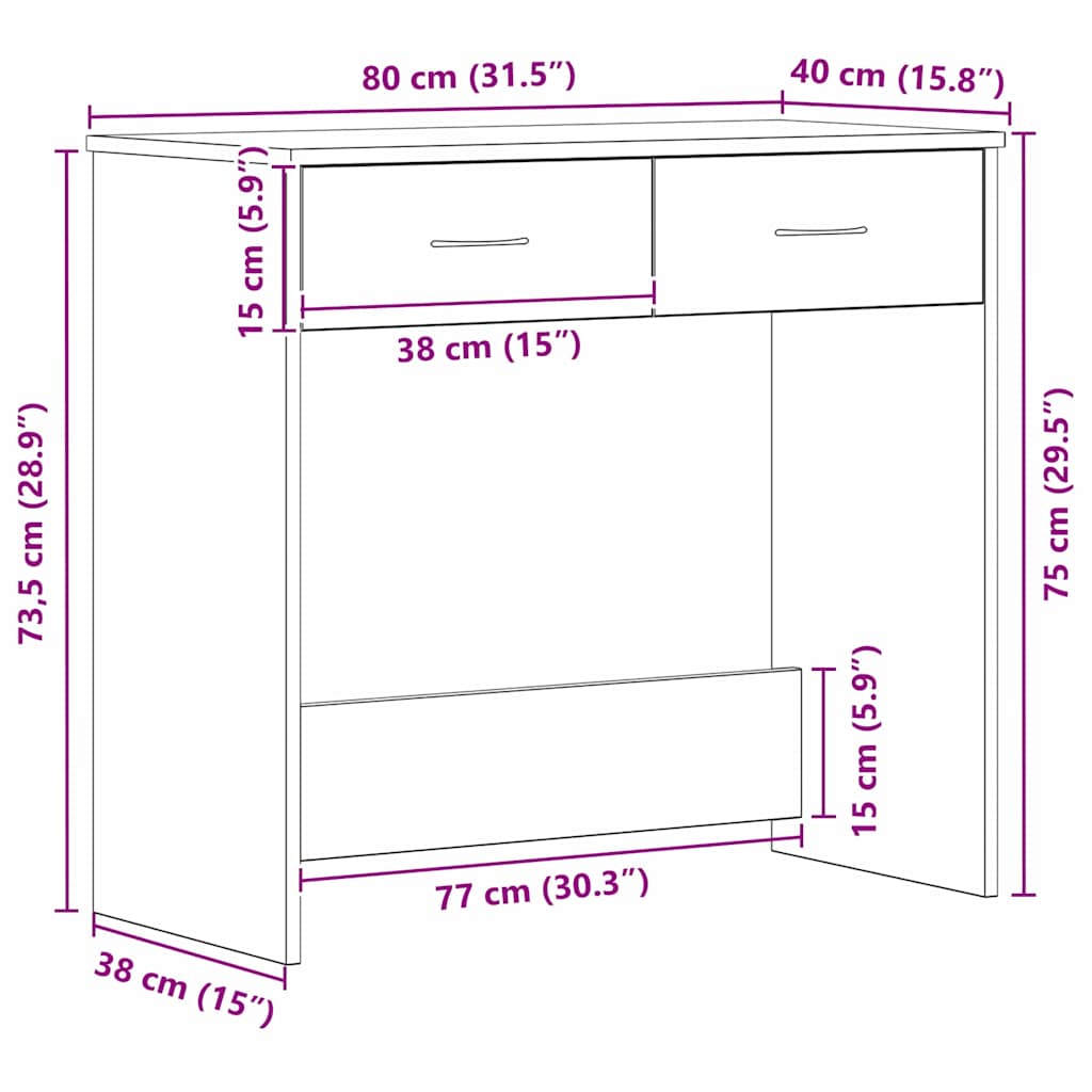 Desk Black Oak 31.50 x 15.75 x 29.53 in Engineered Wood
