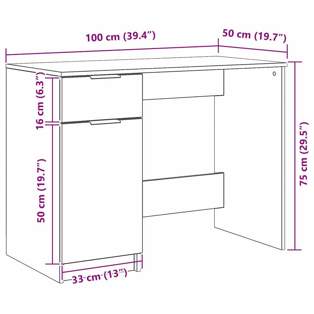 Desk Black Oak 39.37 x 19.69 x 29.53 in Engineered Wood