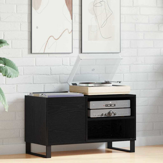 Record Cabinet with Shelf Black Oak 33.46 x 14.96 x 18.90 in