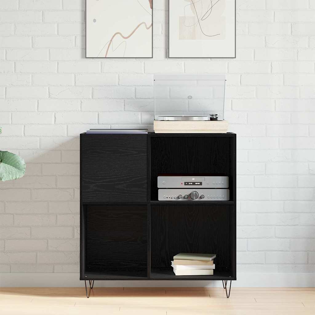 Record Cabinet with Shelf Black Oak 33.46 x 14.96 x 35.04 in