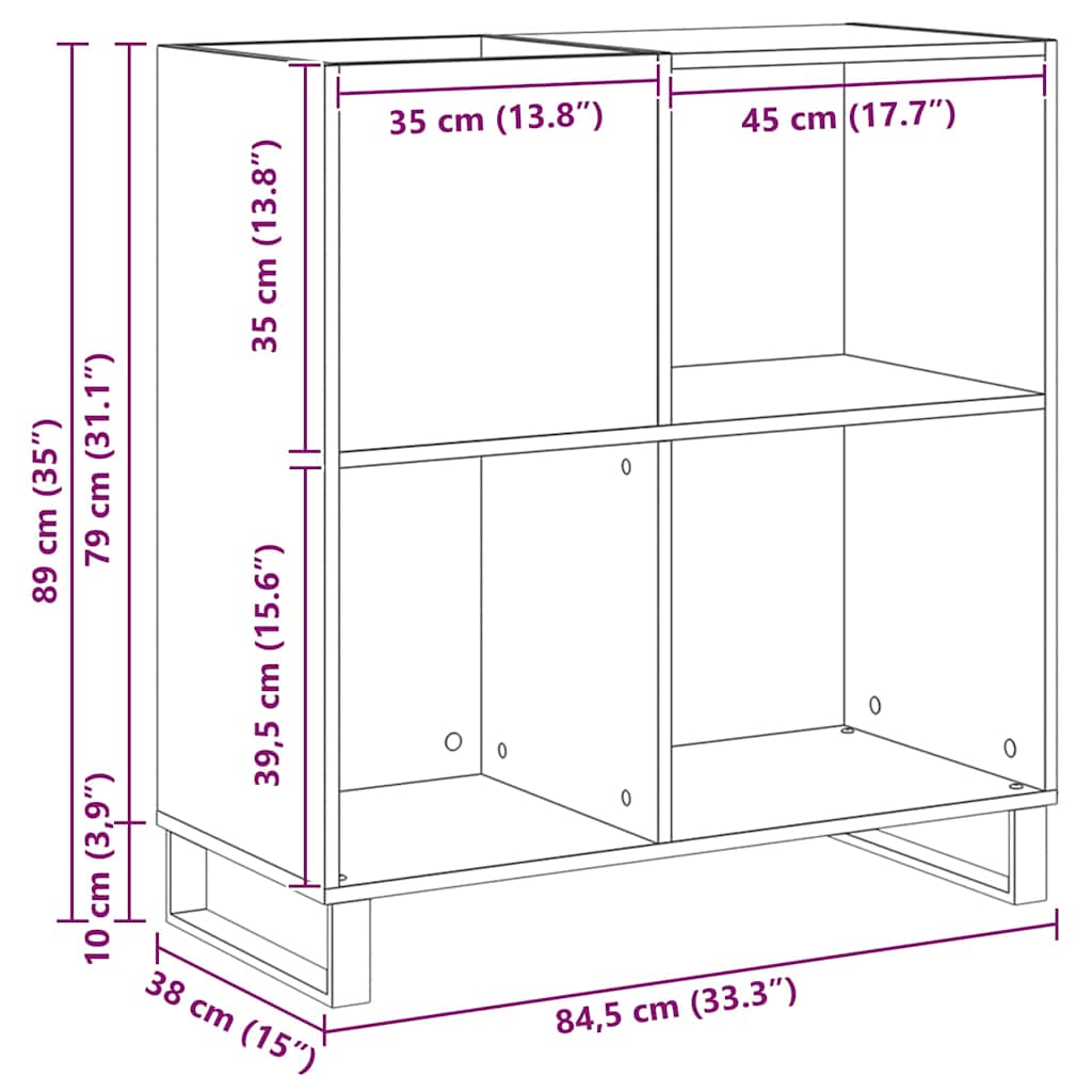 Record Cabinet with Shelf Black Oak 33.46 x 14.96 x 35.04 in