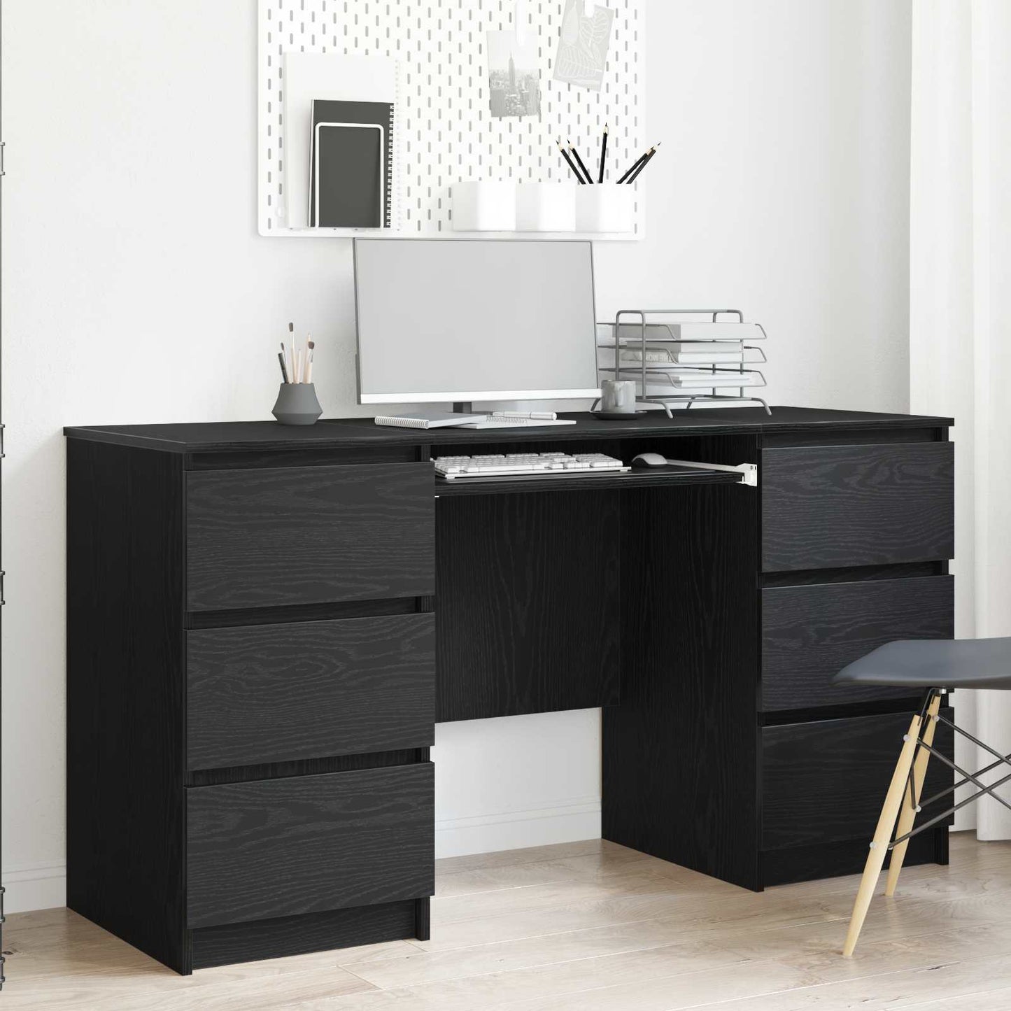 Desk Black Oak 55.12 x 19.69 x 29.92 in Engineered Wood
