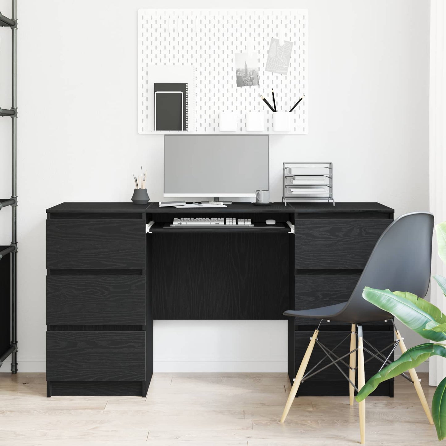 Desk Black Oak 55.12 x 19.69 x 29.92 in Engineered Wood