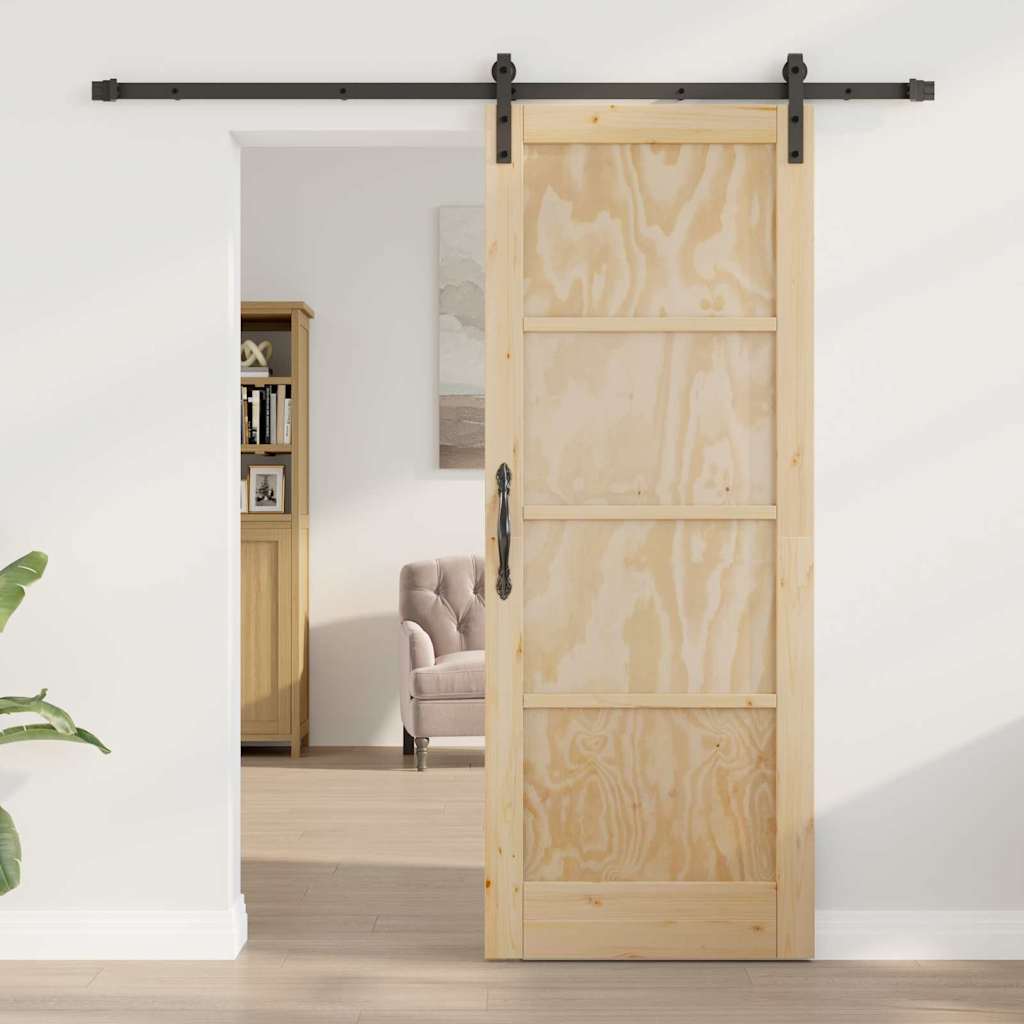 Sliding Door Natural and Black 30.71 x 79.53 in