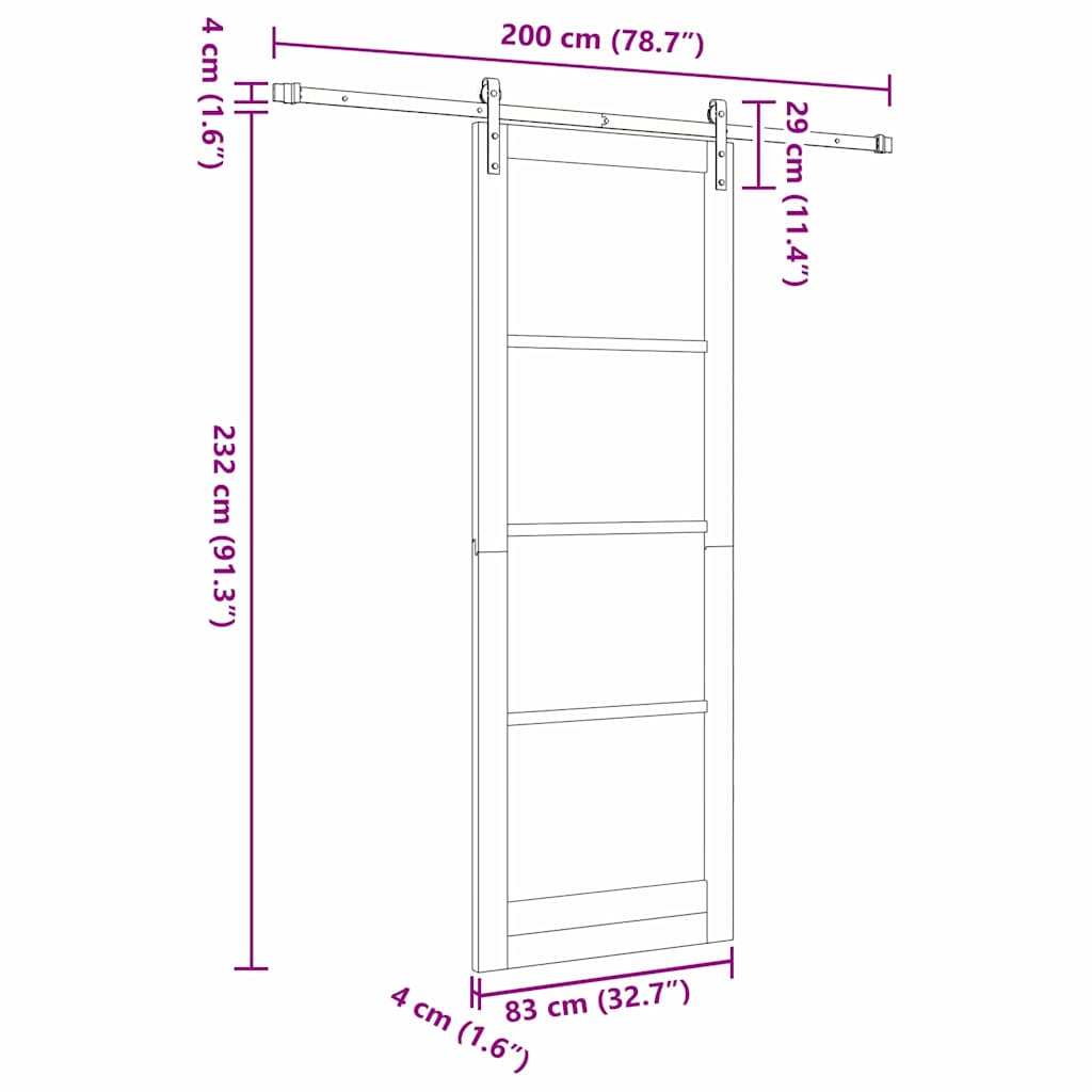Sliding Door Natural and Black 32.68 x 91.34 in