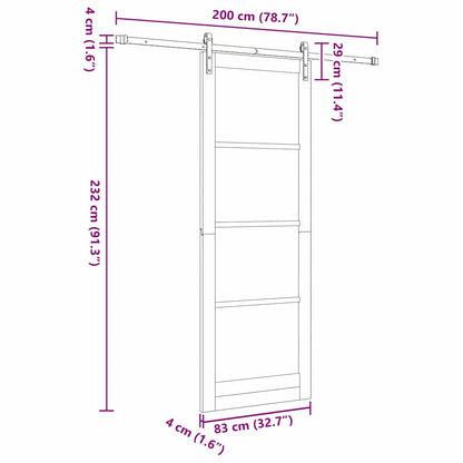 Sliding Door Natural and Black 32.68 x 91.34 in