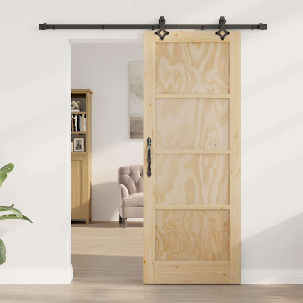 Sliding Door Natural and Black 30.71 x 79.53 in