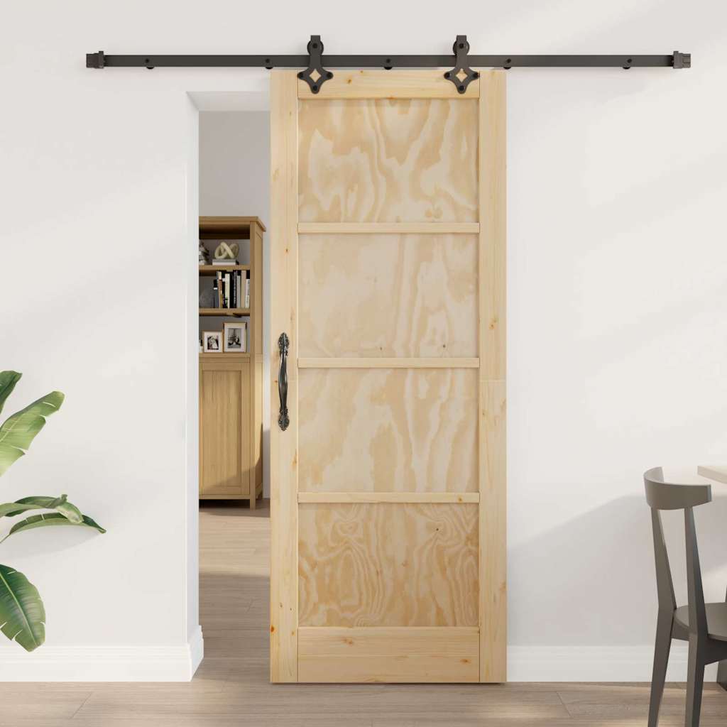 Sliding Door Natural and Black 30.71 x 79.53 in