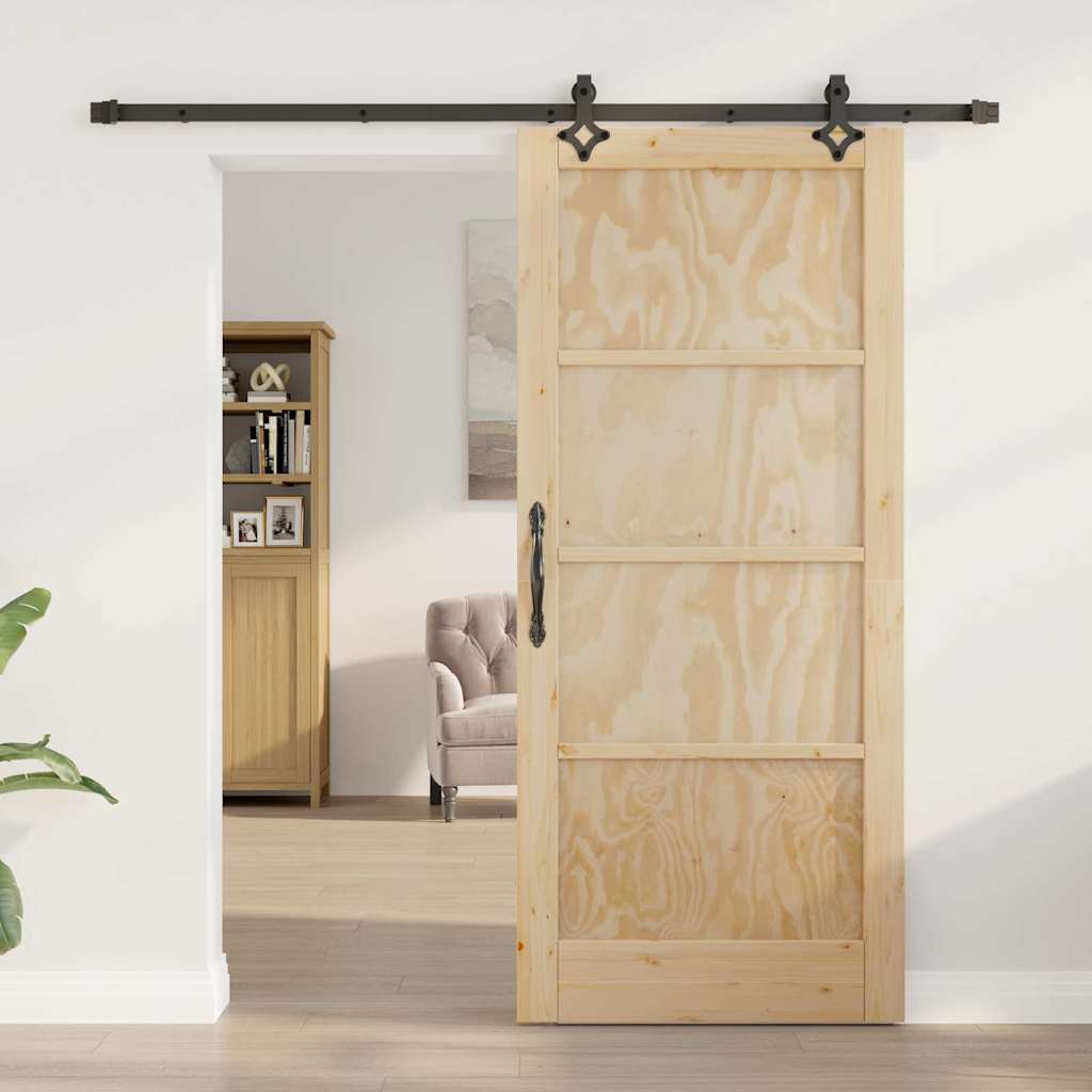Sliding Door Natural and Black 33.86 x 78.15 in
