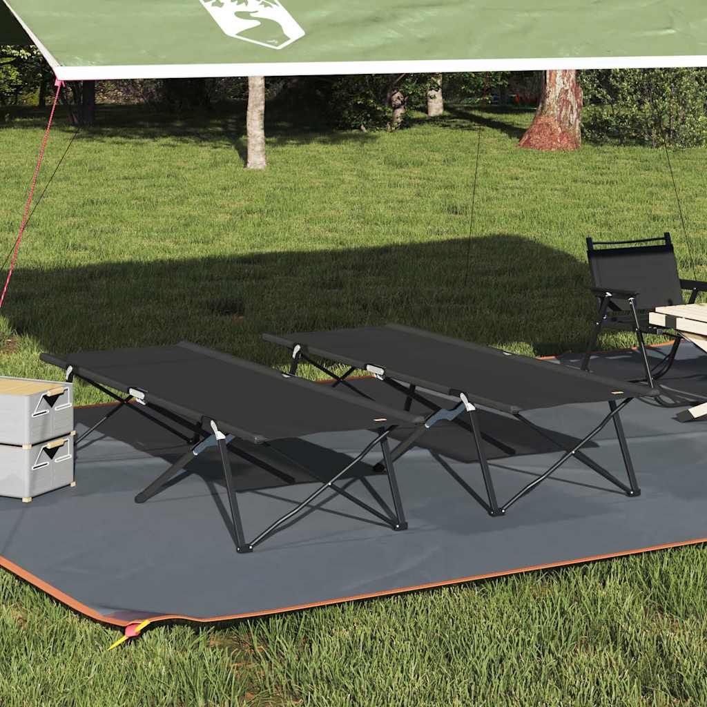 Folding Camping Bed 2 pcs Black 206 x 76 x 74 cm Oxford Fabric