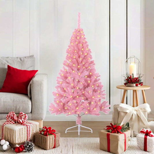 Artificial Pre-lit Christmas Tree with 150 LEDs Pink 47.2" PVC