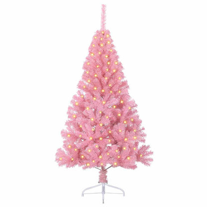 Artificial Pre-lit Christmas Tree with 150 LEDs Pink 47.2" PVC