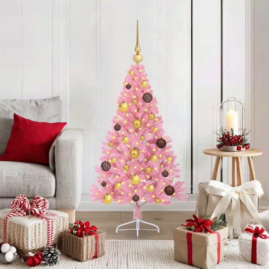 Artificial Pre-lit Christmas Tree with 15 LEDs Pink 47.2" PVC