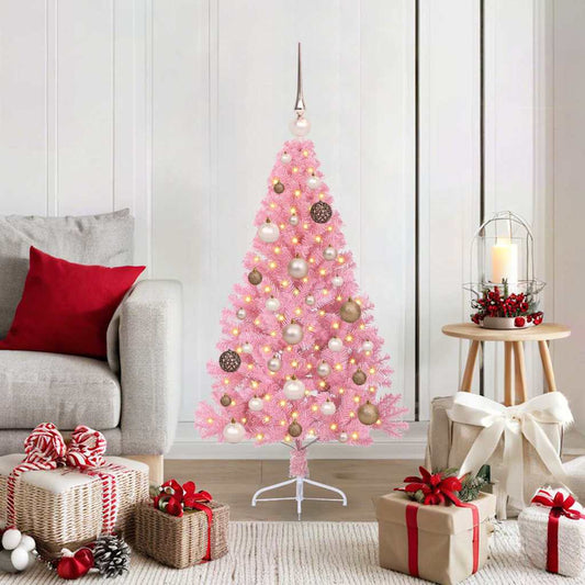 Artificial Pre-lit Christmas Tree with 150 LEDs Pink 47.2" PVC