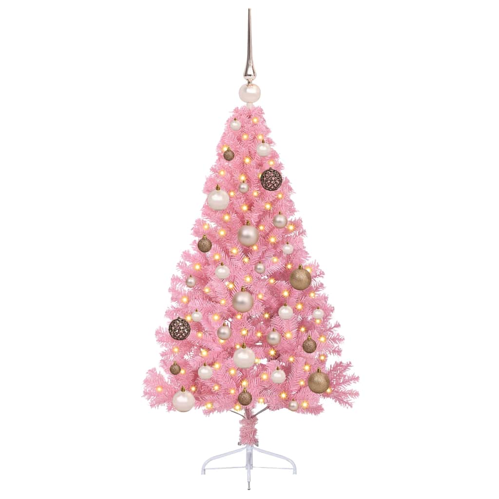 Artificial Pre-lit Christmas Tree with 150 LEDs Pink 47.2" PVC