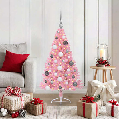 Artificial Pre-lit Christmas Tree with 150 LEDs Pink 47.2" PVC