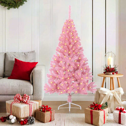 Artificial Pre-lit Christmas Tree with 150 LEDs Pink 59.1" PVC